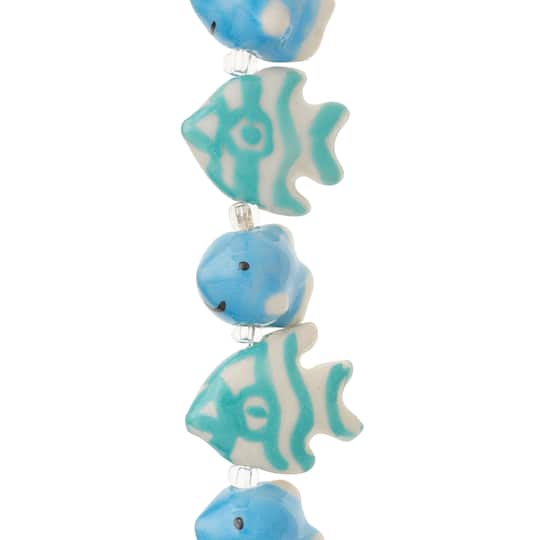 12 Packs: 8 ct. (96 total) Blue Fish Mix Ceramic Beads by Bead Landing™